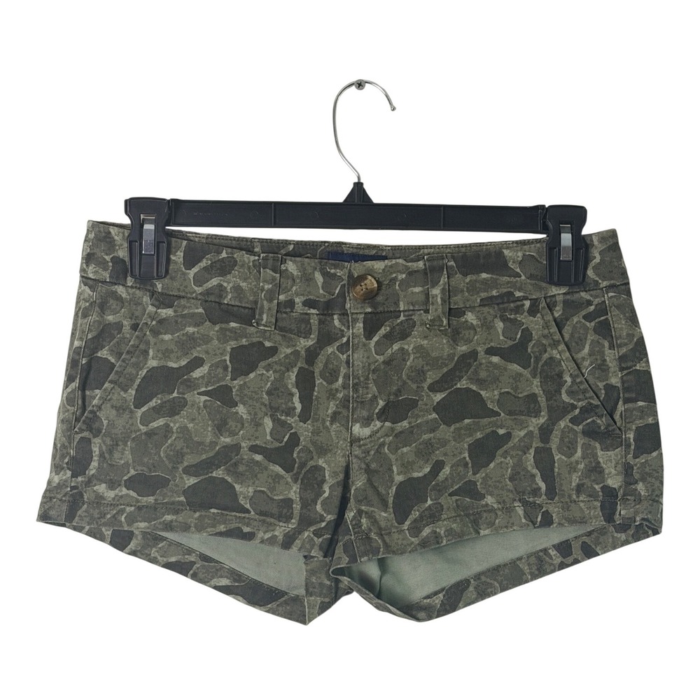 American Eagle Camo Shorts Size 6 Stretch Low Rise Y2K Mini Shorts - Picture 2 of 8